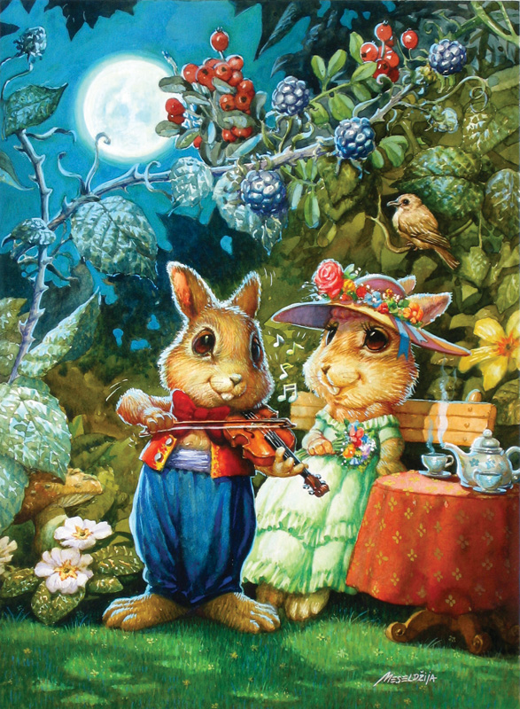 Rabbits playing the violin