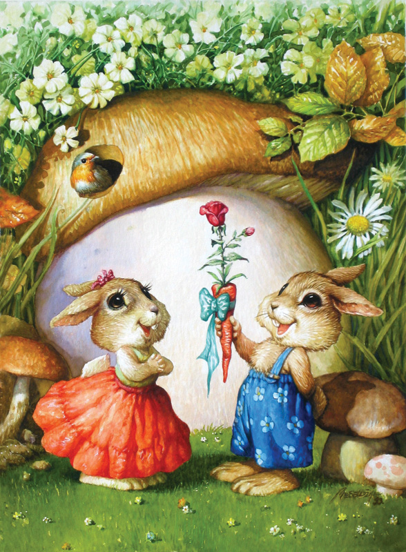 Rabbits and carrot – rose