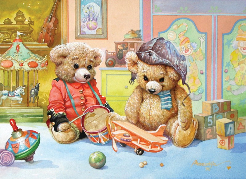 Teddies playing with Toys