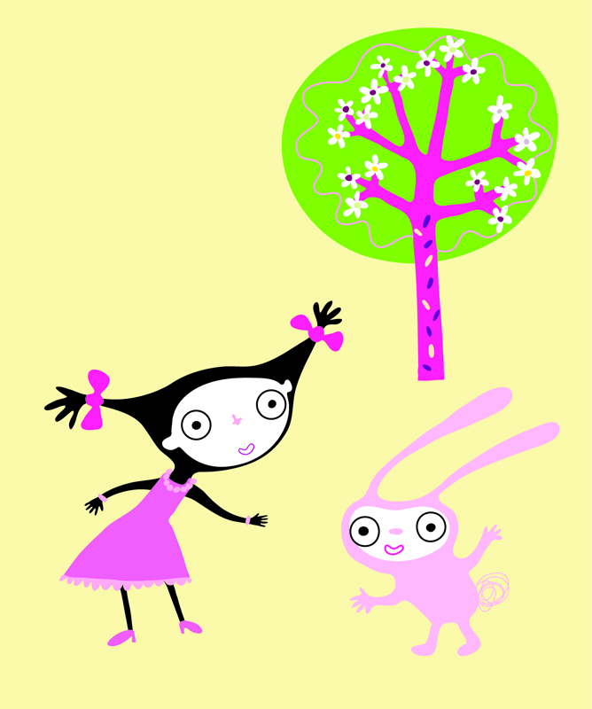 Girl, Rabbit and Tree