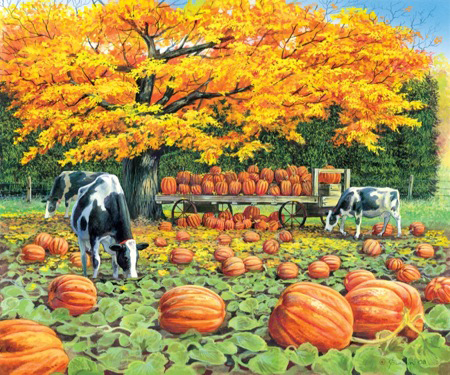 RURL022 Harvest Wagon – Cows and Pumpkins