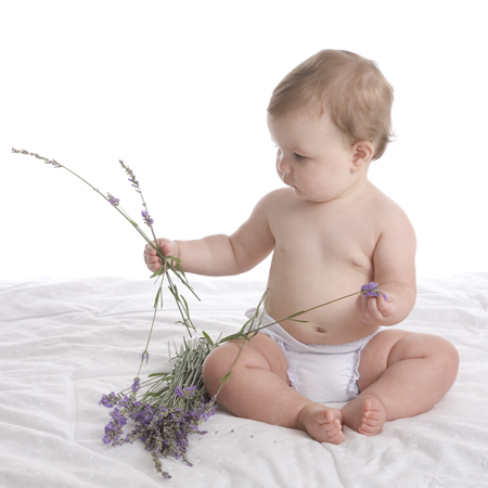 Baby With Lavender Flowers