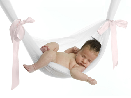 Baby in Pink Ribbon Hammock