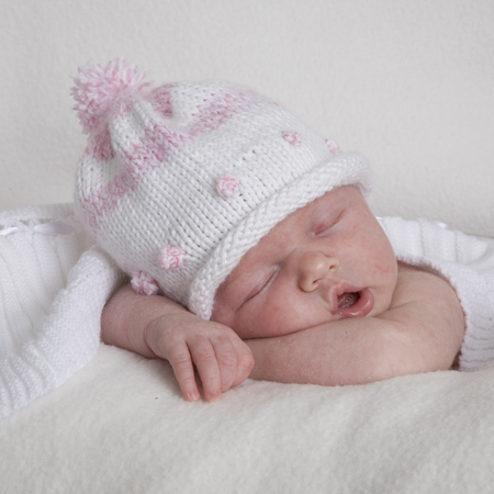 Asleep in Pink Bobble Hat