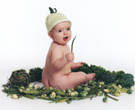 Baby Sitting in Green Veg