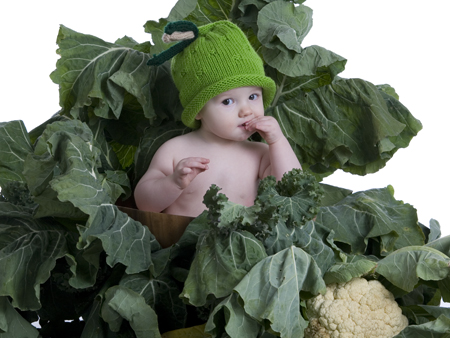 Baby in Cauliflower Leaves