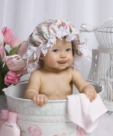 Baby in Flowery Bucket