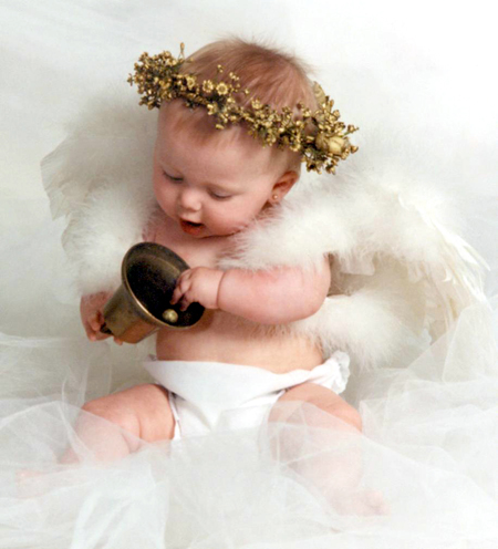 Angel Baby Playing with Bell