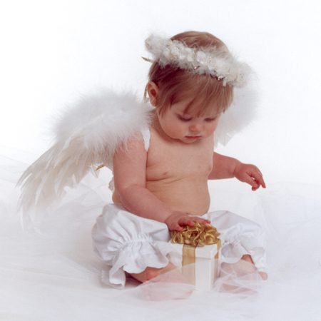 Baby Angel Playing with Gift