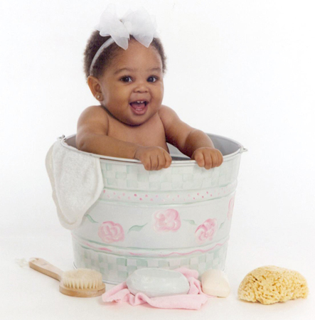 Toddler in Metal Bath