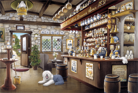 Old Pub With an English Sheepdog