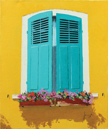 Blue Shutters & Flowerbox