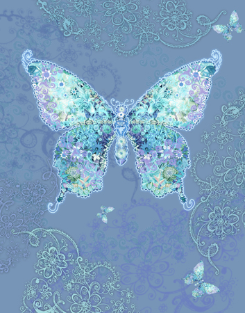 Blue Butterfly Floral