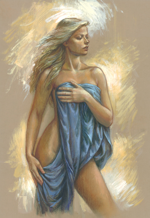 Young Woman With Blue Drape