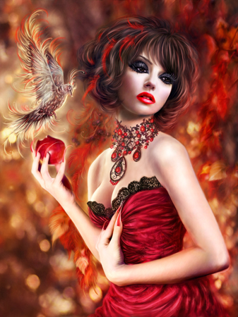 Red Portrait With Apple