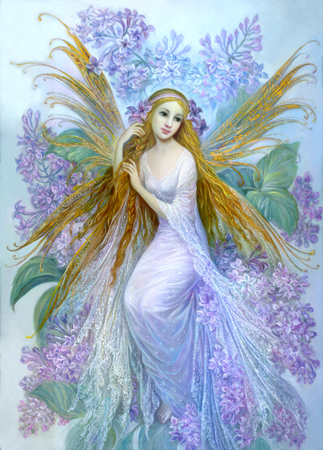 Fairy and Purple Flowers