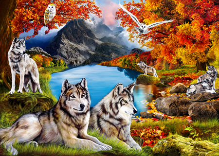 Wolves in Autumn Forest