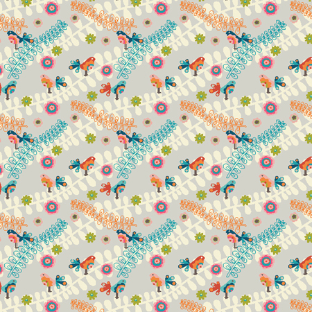 Bird and Leaves Square Pattern