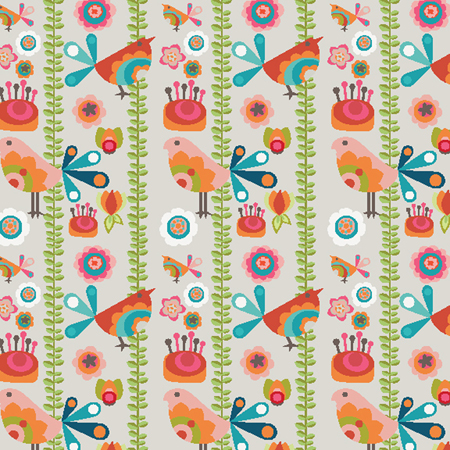 Birds with Flowers Square Pattern