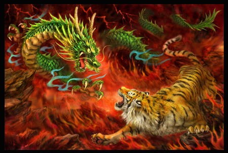 Dragon Vs Tiger in the Fire