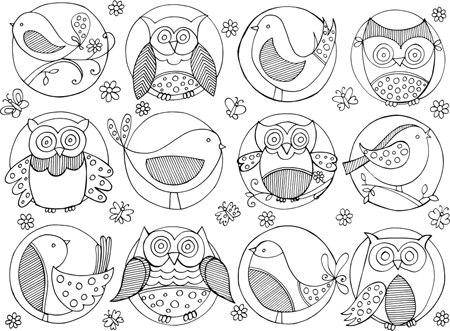 Bird and Owls in Circles Pattern