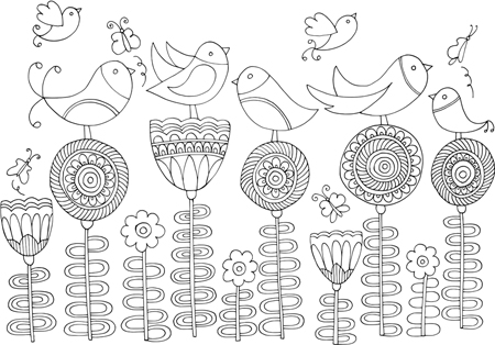 Birds Sitting on Flowers Pattern