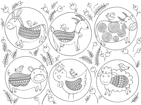 Farm Animals in Circles Pattern