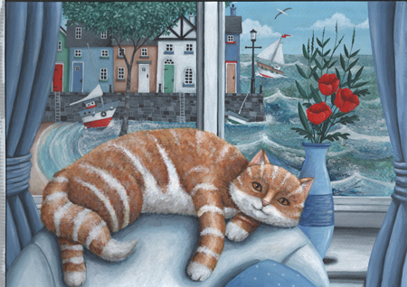 Ginger Cat Asleep in Window