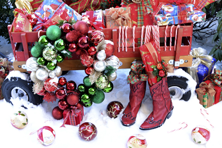 Christmas Presents in Red Wagon in Snow