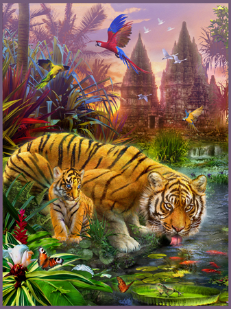 Tigers Near The Temple