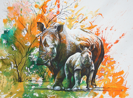 Watercolour Rhinos