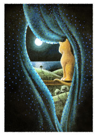 Blue Dreamscape with Cat