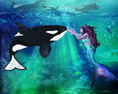 Mermaid and Orca Swim