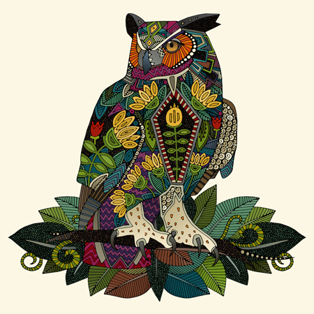 Wise Owl On Branch Patterned