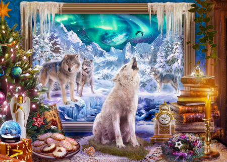 Christmas Winter Wolf Painting