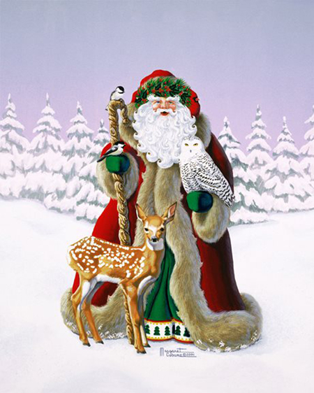 Santa With Woodland Deer and Owl