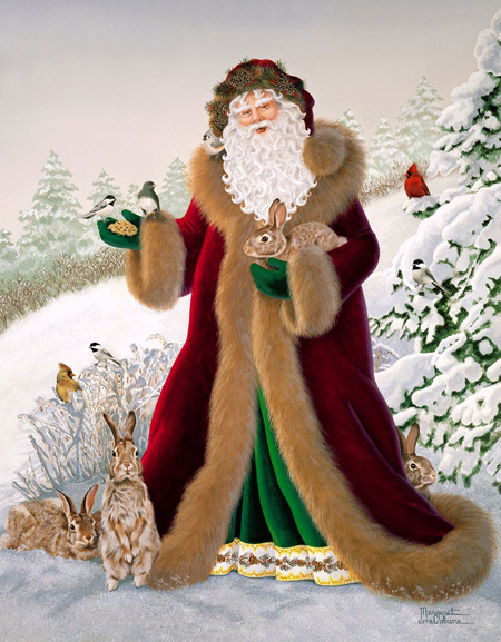 Santa With Woodland Rabbits and Birds