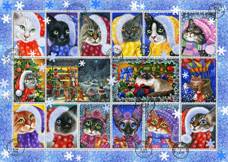 Christmas Cat Stamp Collection