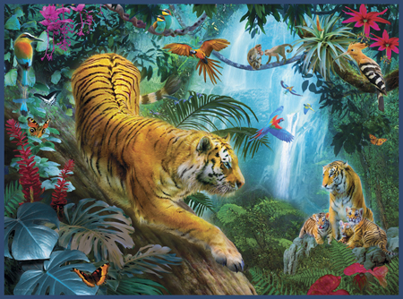 Tigers Near Waterfall