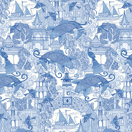 Chinoiserie Toile Blue