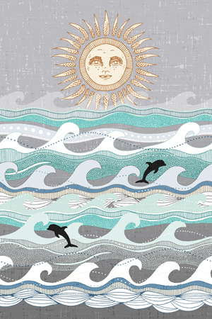 Sunset Dolphin Waves Art