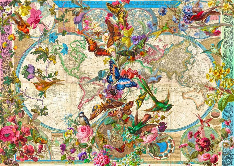 Birds, Butterflies And Blooms World Map