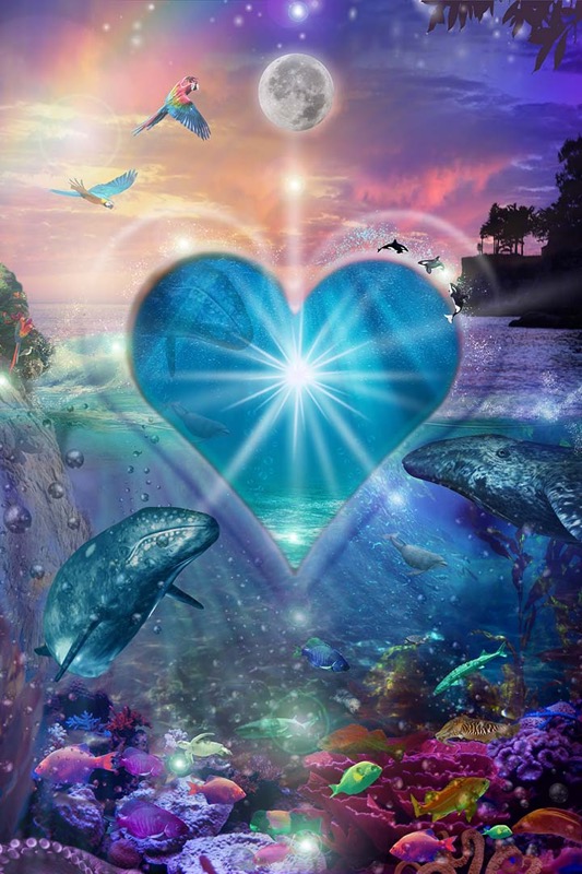 Tropical Magical Whales Underwater Heart