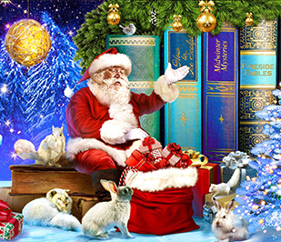 Blue Christmas Bookshelf Santa 359681