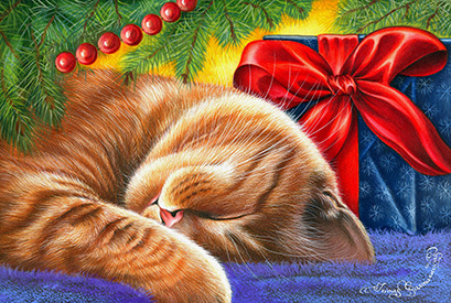 Sleepy Cat at Christmas 35984