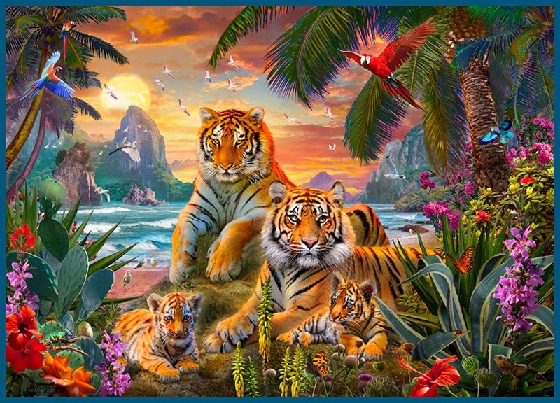 Tiger family on the beach