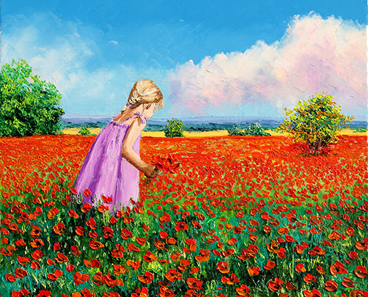 Little Girl Gathering Poppies