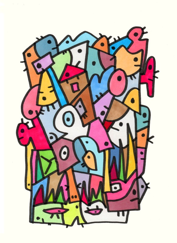 Cartoon lanscape with insects and other animals