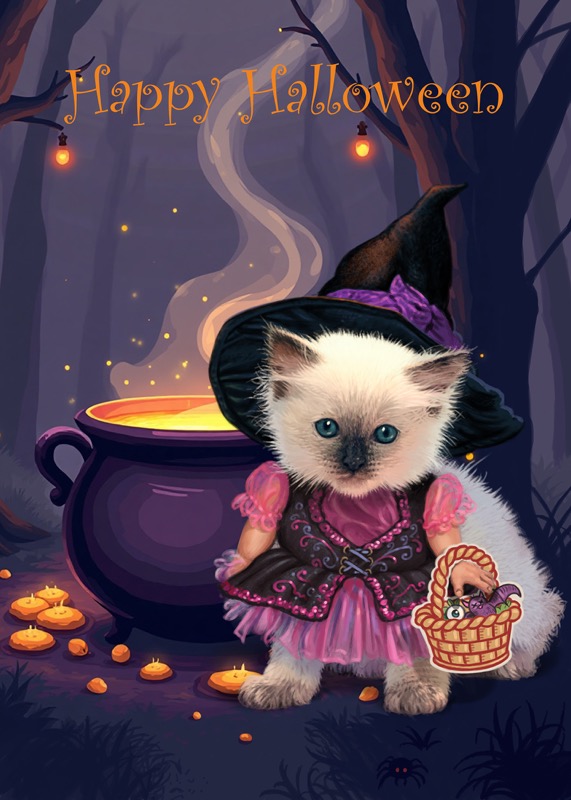 Halloween Pets Witch 5x7ins